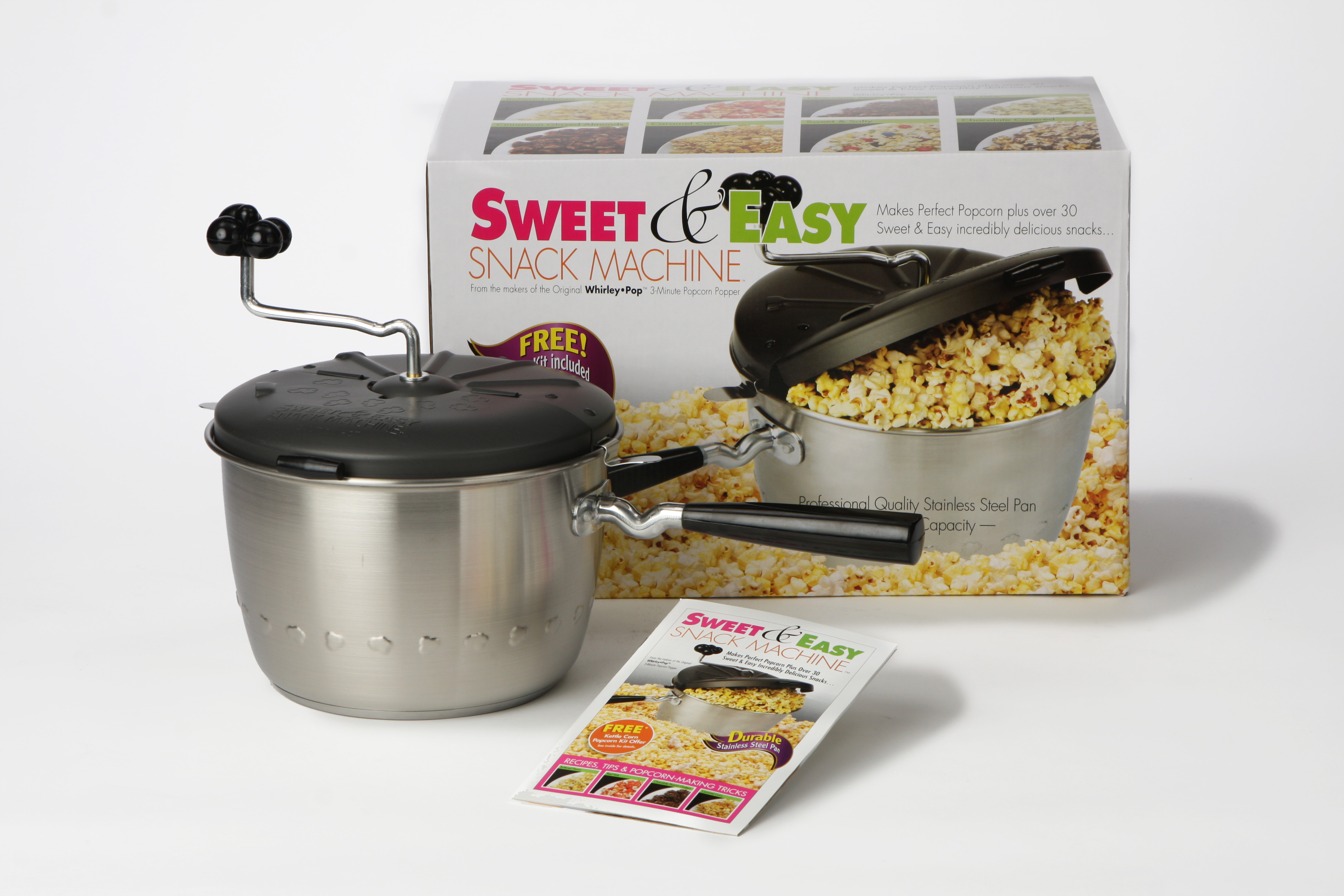 Wabash Valley Farms Kernel Comfort Kit Stainless Steel Whirley Pop Popcorn Maker Set